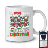 Personalized We Woof You A Merry Christmas; Lovely Three Santa French Bulldogs; X-mas Tree T-Shirt