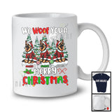 Personalized We Woof You A Merry Christmas; Lovely Three Santa German Shepherds; X-mas Tree T-Shirt