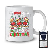 Personalized We Woof You A Merry Christmas; Lovely Three Santa Golden Retrievers; X-mas Tree T-Shirt