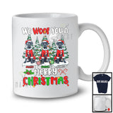 Personalized We Woof You A Merry Christmas; Lovely Three Santa Great Danes; X-mas Tree T-Shirt