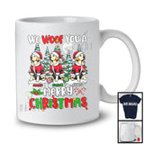 Personalized We Woof You A Merry Christmas; Lovely Three Santa Labrador Retrievers; X-mas Tree T-Shirt