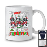 Personalized We Woof You A Merry Christmas; Lovely Three Santa Landseers; X-mas Tree T-Shirt