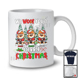 Personalized We Woof You A Merry Christmas; Lovely Three Santa Pomeranians; X-mas Tree T-Shirt