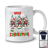 Personalized We Woof You A Merry Christmas; Lovely Three Santa Poodles; X-mas Tree T-Shirt