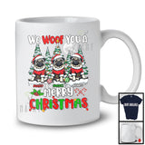 Personalized We Woof You A Merry Christmas; Lovely Three Santa Pugs; X-mas Tree T-Shirt