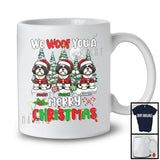 Personalized We Woof You A Merry Christmas; Lovely Three Santa Shih Tzus; X-mas Tree T-Shirt