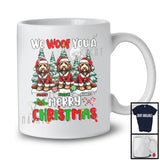 Personalized We Woof You A Merry Christmas; Lovely Three Santa Sproodles; X-mas Tree T-Shirt