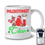 Phlebotomist Crew; Cheerful Christmas Three Santa Elf Reindeer Jobs Tools; Proud Careers T-Shirt