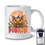 Pigkin; Creepy Halloween Costume Moon Pig Face Pumpkin Lover; Farm Animal Farmer T-Shirt