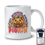 Pigkin; Creepy Halloween Costume Rainbow Pig Face Pumpkin Lover; Farm Animal Farmer T-Shirt