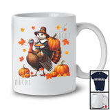 Pilgrim Cat Riding Turkey; Humorous Thanksgiving Autumn Pumpkins Cat Owner; Family Group T-Shirt