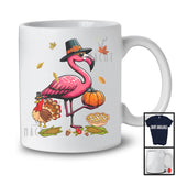 Pilgrim Flamingo With Pumpkins Turkey, Awesome Thanksgiving Fall Leaves, Animal Lover T-Shirt