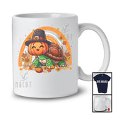 Pilgrim Turtle Pumpkin Face; Adorable Thanksgiving Fall Flowers Rainbow; Animal Lover T-Shirt