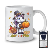 Pilgrim Unicorn With Pumpkins Turkey, Awesome Thanksgiving Fall Leaves, Animal Lover T-Shirt