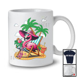 Pink Flamingo On Beach, Adorable Summer Vacation Palm Tree, Travel Trip Family Group T-Shirt