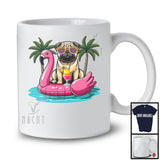 Pug On Flamingo Float; Joyful Summer Vacation Hawaii; Pool Beach Family Group T-Shirt