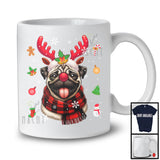 Pug Reindeer; Humorous Christmas Plaid Reindeer Face Snow Around; X-mas Family Group T-Shirt