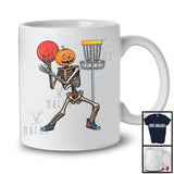 Pumpkin Skeleton Playing Disc Golf; Creepy Halloween Costume Sport Player Team; Family Group T-Shirt