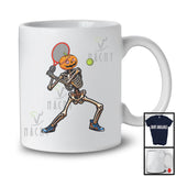 Pumpkin Skeleton Playing Tennis; Creepy Halloween Costume Sport Player Team; Family Group T-Shirt