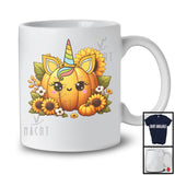 Pumpkin Unicorn Face; Lovely Thanksgiving Unicorn Face With Pumpkins Sunflowers; Family T-Shirt