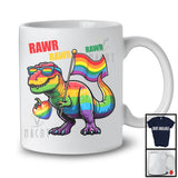 Rawr Rawr, Lovely LGBTQ Pride LGBT T-Rex Holding Rainbow Heart Gay Flag, Dinosaur Lover T-Shirt