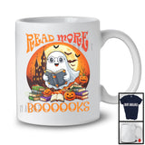 Read More Books; Lovely Halloween Moon Boo Ghost Reading Book Lover; Librarian Teacher T-Shirt