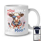 Red White And Moo, Humorous 4th Of July American Flag Cow, Fireworks Patriotic Farmer T-Shirt