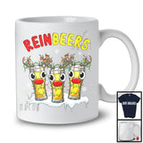 Reinbeers; Humorous Christmas Three Beer Glasses Reindeer Snowing; Drinking Drunker Group T-Shirt