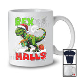 Rex The Halls; Fantastic Christmas Lights Plaid Santa T-Rex Dinosaur; X-mas Moon Snow T-Shirt