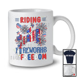 Riding Fireworks And Freedom, Proud 4th Of July American Flag Riding Lover, Patriotic T-Shirt