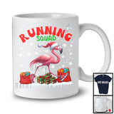 Running Squad, Joyful Christmas Snow Santa Flamingo Running, Marathon Runner Group T-Shirt