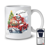 Santa Australian Shepherd On Red Plaid Pickup Truck; Lovely Christmas Lights Tree; X-mas Moon T-Shirt