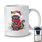 Santa Black Cat With Christmas Lights Snowing Around; Adorable X-mas Cat Owner; Family Group T-Shirt