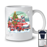 Santa Border Collie On Pickup Truck; Joyful Christmas Moon Gnome Gnomies; Winter Snowing T-Shirt