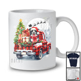 Santa Border Collie On Red Plaid Pickup Truck; Lovely Christmas Lights Tree; X-mas Moon Family T-Shirt