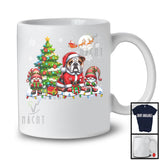 Santa Bulldog With Gnome X-mas Tree, Merry Christmas Lights, Snowing Family Group T-Shirt