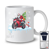 Santa Carrying Christmas Tree On Motorbike; Awesome Christmas Snowman; Rider Family T-Shirt