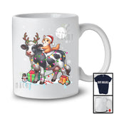 Santa Cat Riding Reindeer Cow; Awesome Christmas Lights Farmer; X-mas Snowing Around T-Shirt