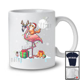 Santa Cat Riding Reindeer Flamingo; Awesome Christmas Lights Animal; X-mas Snowing Around T-Shirt