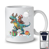 Santa Dachshund Riding Reindeer T-Rex; Awesome Christmas Lights Animal; X-mas Snowing T-Shirt