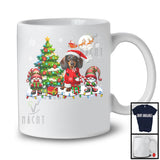 Santa Dachshund With Gnome X-mas Tree, Merry Christmas Lights, Snowing Family Group T-Shirt