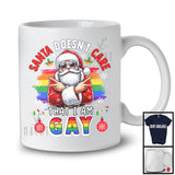 Santa Doesn't Care That I Am Gay; Awesome Christmas LGBTQ Pride Santa Gay Flag; Family T-Shirt