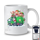 Santa Driving Garbage Truck; Adorable Christmas Reindeer Elf On Garbage Truck; Snowing T-Shirt