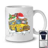 Santa Driving School Bus With X-mas Tree, Joyful Christmas Santa Snow Matching Group T-Shirt