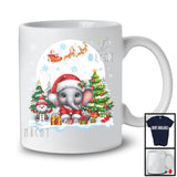 Santa Elephant With X-mas Tree Snowman, Adorable Christmas Santa Wild Animal, Family Group T-Shirt