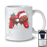 Santa Game Controller With Christmas Lights; Joyful X-mas Gaming Lover; Snowing Gamer T-Shirt