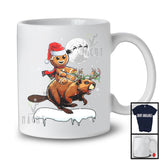 Santa Gingerbread Riding Beaver Reindeer; Lovely Christmas Snowing Wild Animal; Family Group T-Shirt