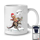 Santa Gingerbread Riding Kangaroo Rat Reindeer; Lovely Christmas Snowing Wild Animal; Family T-Shirt