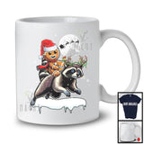 Santa Gingerbread Riding Raccoon Reindeer; Lovely Christmas Snowing Wild Animal; Family Group T-Shirt