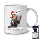 Santa Gingerbread Riding Rat Reindeer; Lovely Christmas Snowing Wild Animal; Family Group T-Shirt